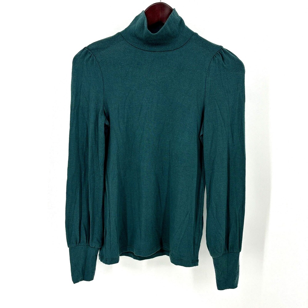 J Crew Women's Supercozy Balloon Sleeve Mock Neck Top Jade Green Size XS New $50